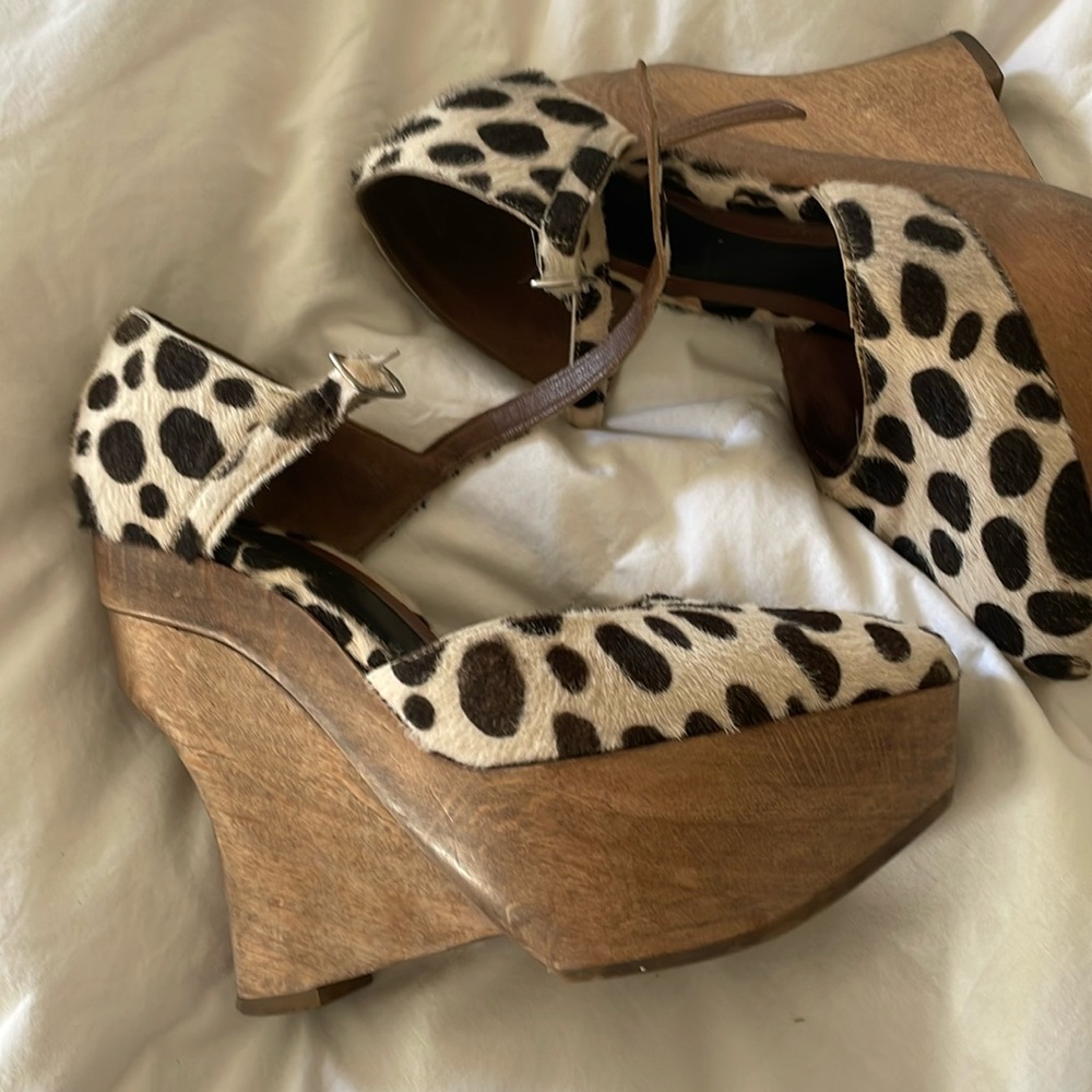 Women's Leopard Print Heels Peep Toe Platform Wedge Heel Sandals